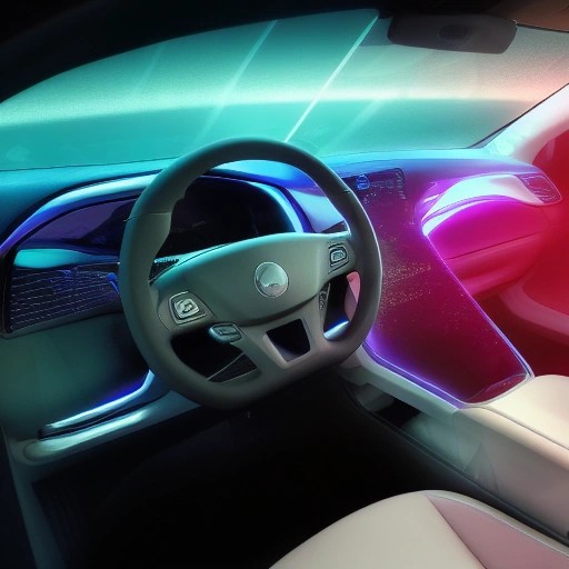 A futuristic AI assistant interface glowing on a central car display